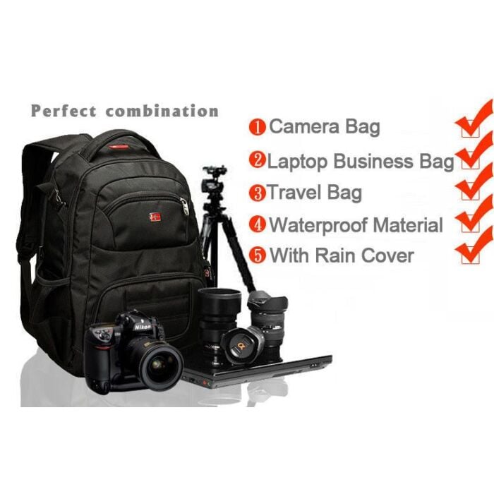 Swiss Gear DSLR + Laptob Backpak (Black)