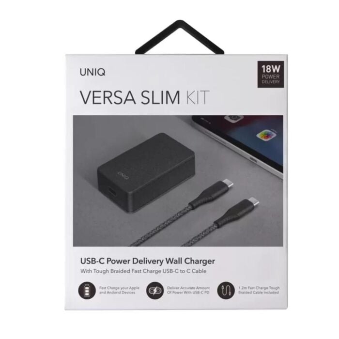 UNIQ VOTRE SLIM DUO USB C + USB A 20W Wall Charger (EU) – Charcoal (Black)