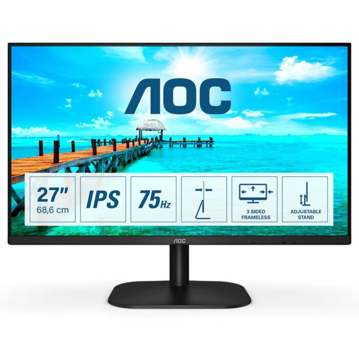 AOC  27B2H 27" Inch FHD 1080p 75Hz Ultra Slim 3 Sided Frameles LED Monitor (AOC Brand Warranty) 