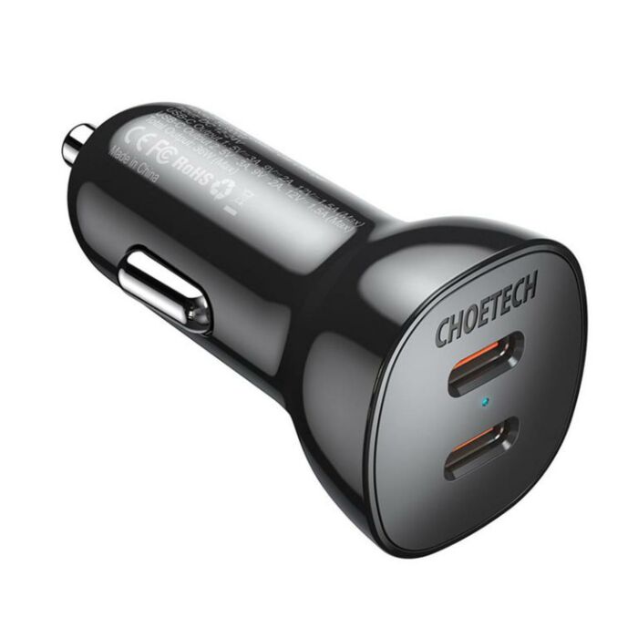 Choetech Dual USB-C Ports PD 40W Fast Car Charger – Black – TC0008