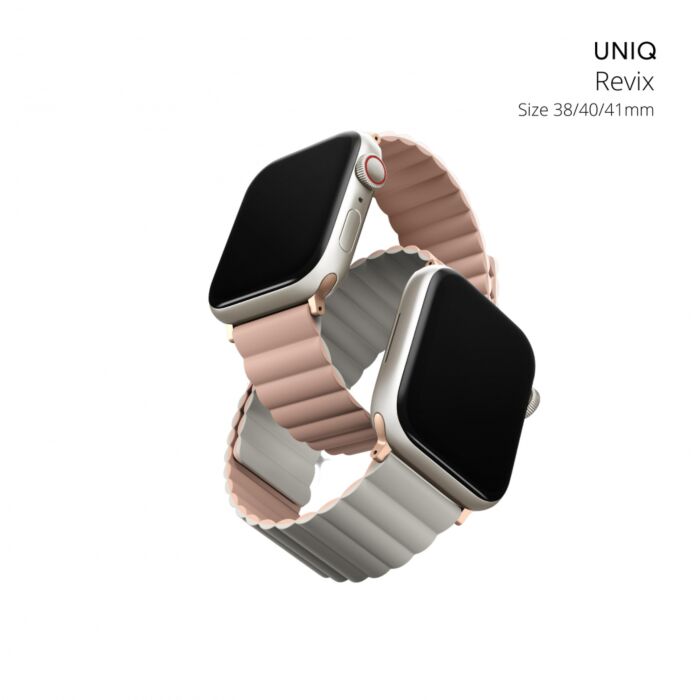 UNIQ Revix Reversible Magnetic Apple Watch Strap Series 1-8 SE/SE2 41/40/38 MM – Blush (Pink/Beige)