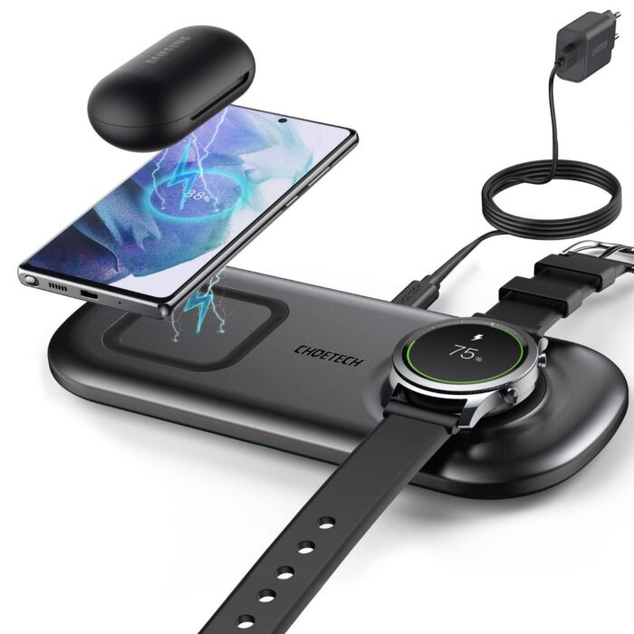 CHOETECH 2 In 1 Wireless Charger, 10W Max Wireless Charging Pad For Phones and Galaxy Watch (T570-S)
