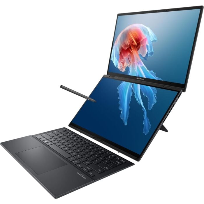 ASUS Zenbook DUO (2024) UX8406 - Intel Core Ultra 7 155H Processor 16-GB 1-TB SSD Intel Arc GC 14" 3K 1800p OLED 120Hz Dual Display Harmon Kardon Audio TPM W11 (Inkwell Gray, Soft Keyboard, Bag & Stylus Included, 2 Years ASUS Direct Local Warranty, NEW)