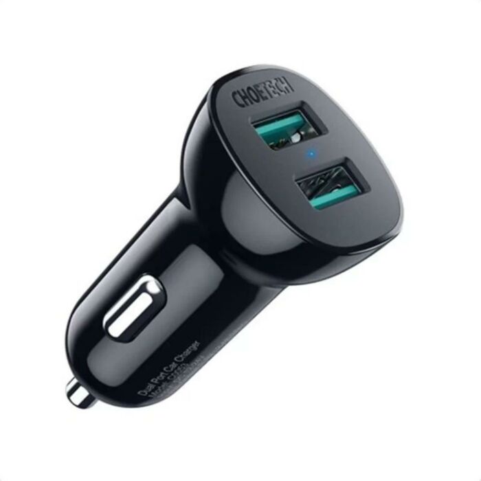Choetech QC 3.0 Dual USB-A Ports 36W Car Charger with Type A to C Cable – Black (C0051+AC0002)