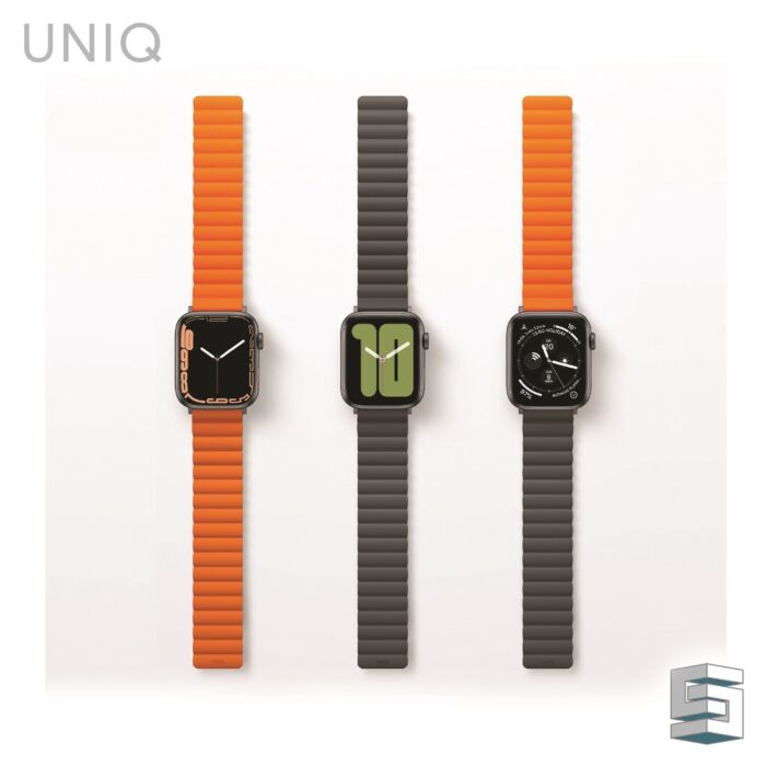 UNIQ Revix Reversible Magnetic Apple Watch Strap Series 1-8 SE/SE2 49/45/44/42MM – Charcoal (Grey/Orange)