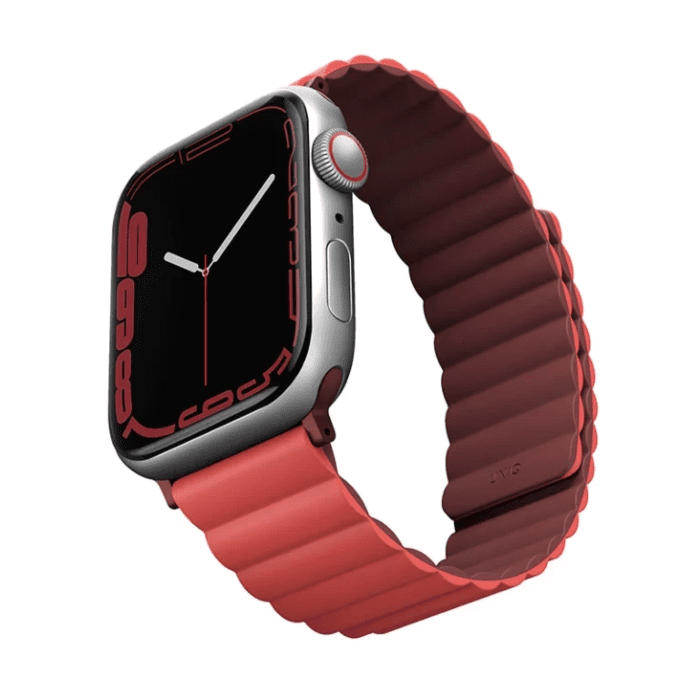 UNIQ Revix Reversible Magnetic Apple Watch Strap for Series 1-8 SE/SE2 41/40/38mm – Burgundy (Maroon/Coral)