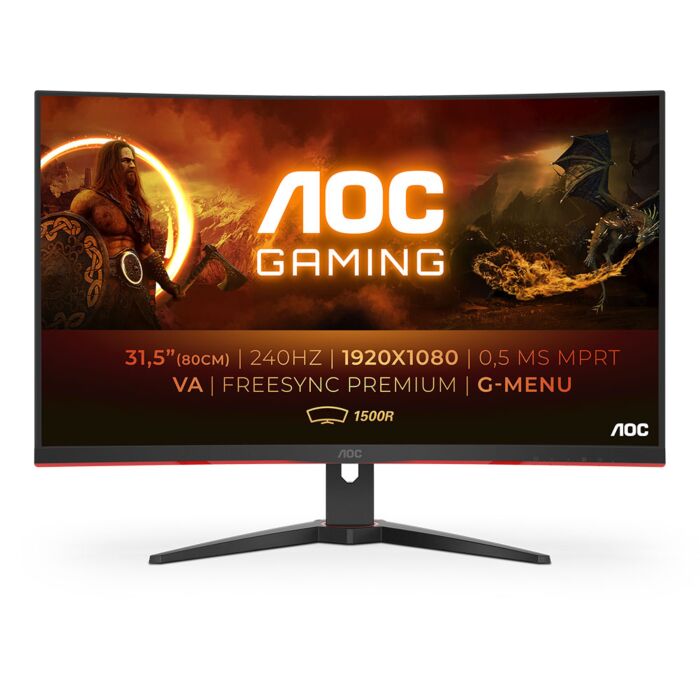 AOC C32G2ZE 32" Full HD 1080p 240Hz VA Frameless Curved Display Gaming Monitor (Black, 1 Year Local Warranty, NEW)