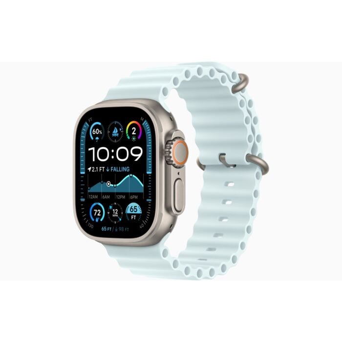 Apple Watch Ultra 2 Natural Titanium 49mm Case With Ice Blue Ocean Band 