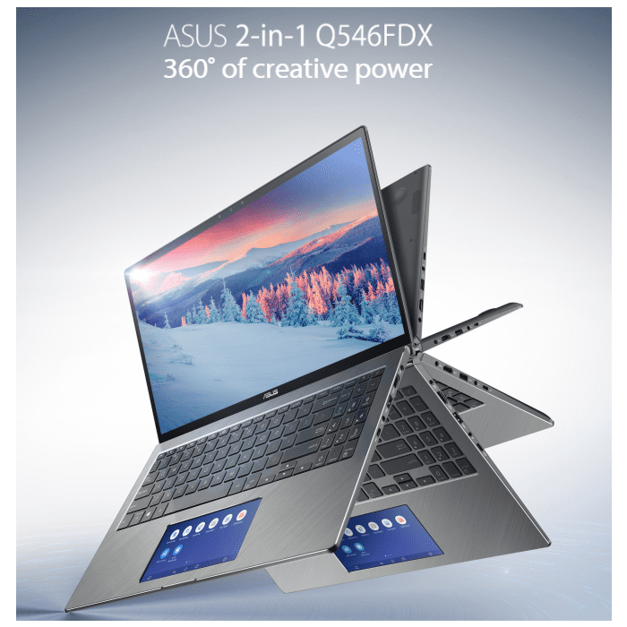 Asus Q546DX | 2 in 1 PC Whiskey Lake - 8th Gen Ci7 QuadCore 16GB 512GB SSD 2-GB Nvidia GeForce GTX1050 With Max Q 15.6" Ultra HD 4K X360 Convertible Touchscreen ScreenPAD Backlit KB IR Facial Recognition WebCam W10 Pro (Open Box)