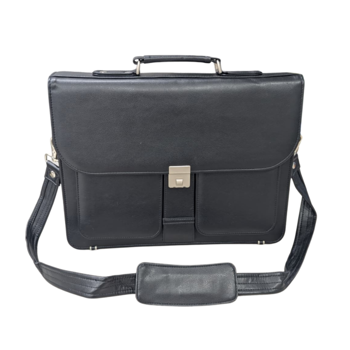 Leather Business Laptop Bag with Shoulder Strap (Black, NEW)