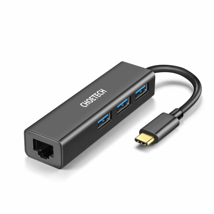 CHOETECH 4-In-1 USB-C to Gigabit RJ45 Adapter with USB Hub – Black (HUB-U02)