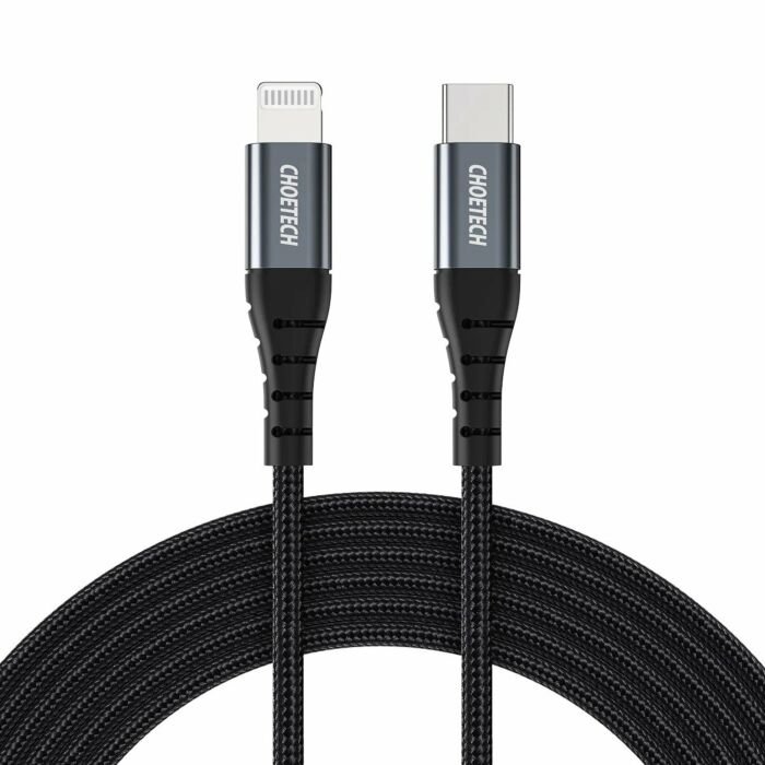 Choetech USB-C to Lightning Nylon Braided MFi Certified Cable(1.2m/3.9ft) – Black (IP0039)