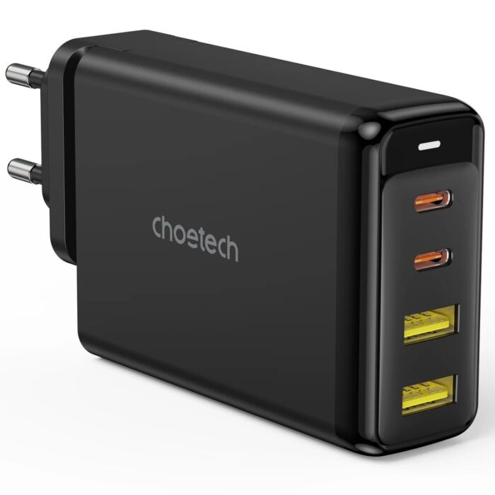 CHOETECH 140W 4-Port Quick Charging GaN Wall Charger 2x USB-C, 2x USB-A – Black – PD6005