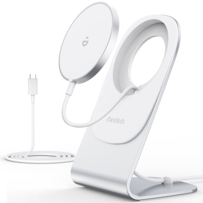 Choetech Magnetic Magsafe Fast Wireless Charger with Stand For iPhones – Silver – T517-H047