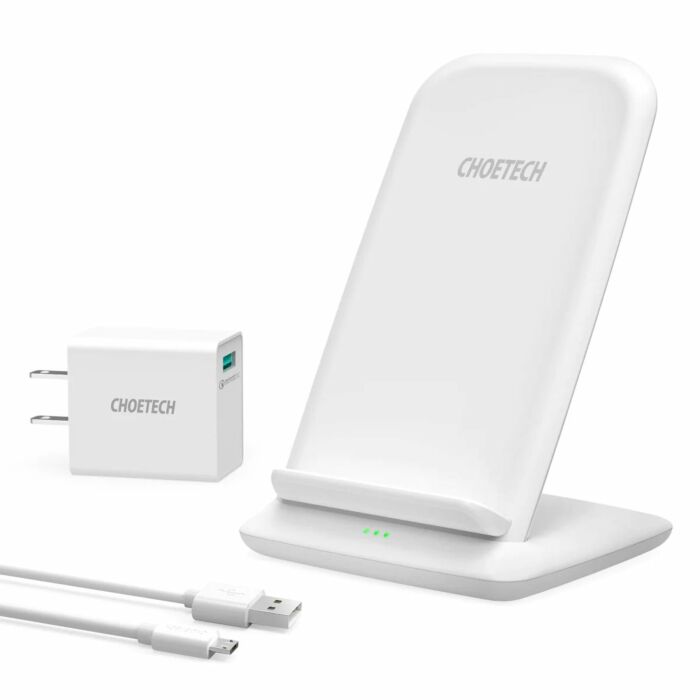Choetech 15W Fast Wireless Charger Stand with Wall Charger US + 1.2m Cable – White – T555-F