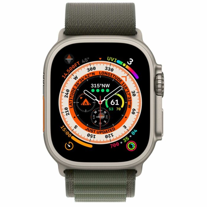 Apple Watch Ultra 49mm Titanium Case with Green Alpine Loop (MQEW3)