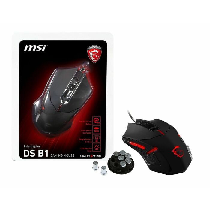 MSI Interceptor DS B1 Gaming Mouse - Black 6 Buttons 1 x Wheel USB Wired Optical 1600 dpi Gaming Mouse