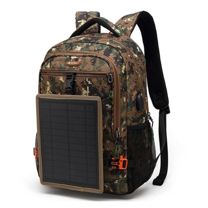 Poso PS-628 15.6-Inch Solar Backpack (Army Green Camouflage, NEW)