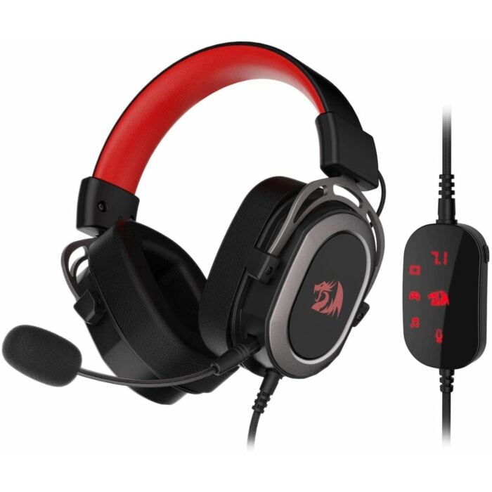 Redragon H710 Helios USB Wired Gaming Headset, 7.1 Surround Sound - Memory Foam Earpads - 50MM Drivers - Detachable Microphone with EQ Controller