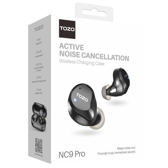 TOZO NC9 Pro V.2022 Hybrid Active Noise Cancelling Wireless Earbuds (Black)
