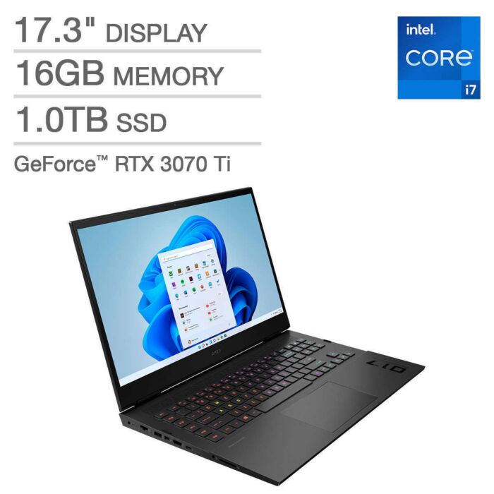 HP OMEN 17 - CK1065cl - Alder Lake - 12th Gen Core i7 Tetradeca-Core Processor 16GB 01-TB SSD 8-GB NVIDIA GeForce RTX3070Ti GDDR6 GC 17.3" Quad HD 1440p IPS 165Hz 300nits Display B&O Play 4-Zones RGB Backlit KB W11 (Black)