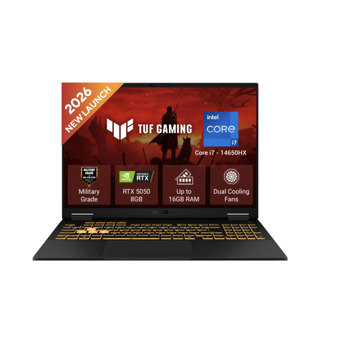 ASUS TUF Gaming F16 FX608JHI - Raptor Lake - 14th Gen Core i7 14650HX 16-Core Processor 16-GB 512-GB SSD 8-GB NVIDIA GeForce RTX5050 GDDR7 GC 16" WUXGA 1200p 144Hz IPS AG Display 1-Zone RGB BKB TPM (Jaeger Gray, 2 Years ASUS Direct Local Warranty, NEW)