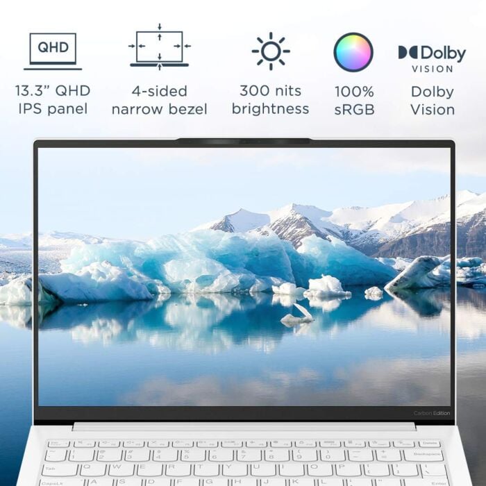 Lenovo Yoga Slim 7 Carbon 13 - Tiger Lake - 11th Gen Core i7 QuadCore 16GB 512GB SSD Intel Iris Xe Graphics 13.3" WQXGA IPS 300nits 100% sRGB Display Backlit KB Harmon Kardon Speakers TPM 2.0 W10 (Moon White, Lenovo Direct Local Warranty)