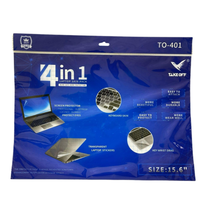 TakeOff TO-401 4 in 1 Laptop Skin Pack 15.6" – Screen Protector, Transparent Laptop Sticker, Keyboard Skin & Palm Rest Wrist Guard (NEW)