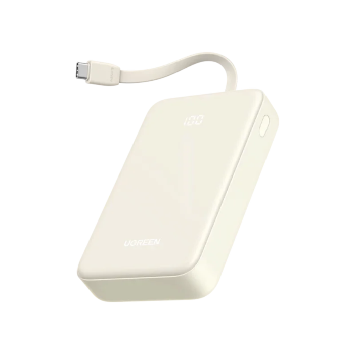 UGREEN 35340 20000mAh with Built-In USB-C Cable Power Bank (White, NEW)