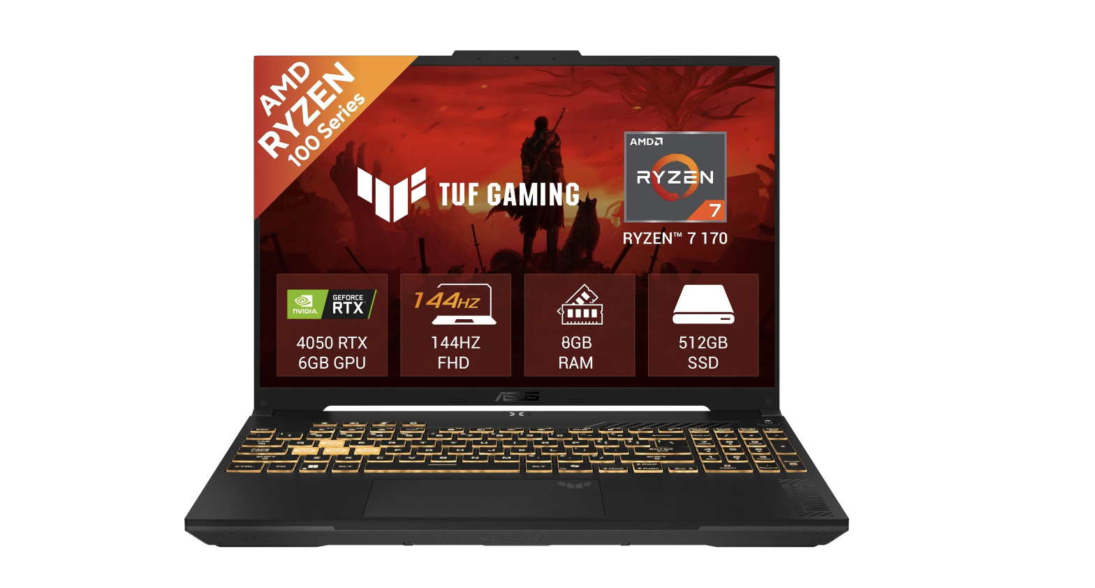 Asus TUF A16 FA607NUQ Gaming Laptop - AMD Ryzen 7 170 8-Core Processor 16-GB 512-GB SSD 6-GB NVIDIA GeForce RTX 4050 GDDR6 16" WUXGA 1200p 144Hz G-Sync Display Dolby Atmos 1-Zone RGB Backlit KB TPM (Mecha Gray, 2 Years ASUS Direct Local Warranty, NEW)