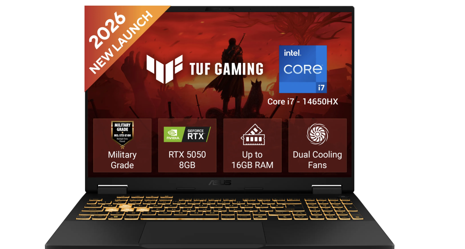 ASUS TUF Gaming F16 FX608JHI - Raptor Lake - 14th Gen Core i7 14650HX 16-Core Processor 16-GB 512-GB SSD 8-GB NVIDIA GeForce RTX5050 GDDR7 GC 16" WUXGA 1200p 144Hz IPS AG Display 1-Zone RGB BKB TPM (Jaeger Gray, 2 Years ASUS Direct Local Warranty, NEW)