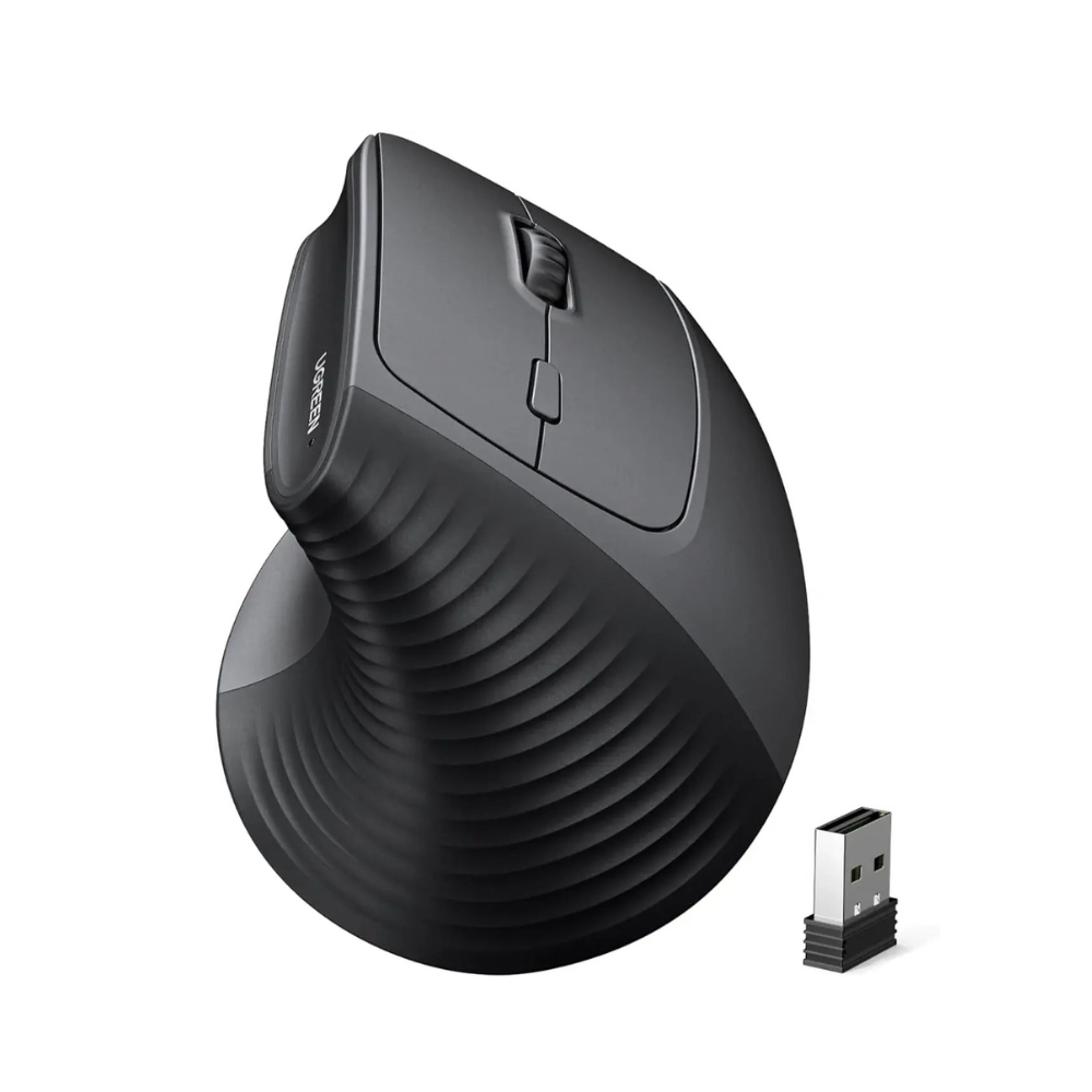 UGREEN 65042 Vertical Ergonomic 2.4GHz and Bluetooth Dual-Mode Wireless Mouse (Black, NEW)