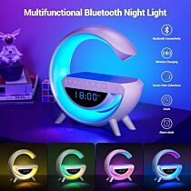 Atmosphere Night Light Wireless Phone Charger Bluetooth Speaker Alarm Clock All in One LED Table Lamp (15W, White, BT-3401)