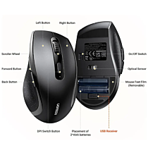 UGREEN 45012 Ergonomic Contoured-Shape 2.4 GHz Wireless Mouse (Black, NEW)