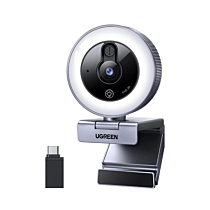 UGREEN 65857 2K with Ring Light 4 Modes Dual-Mics Webcam (Grey, NEW)