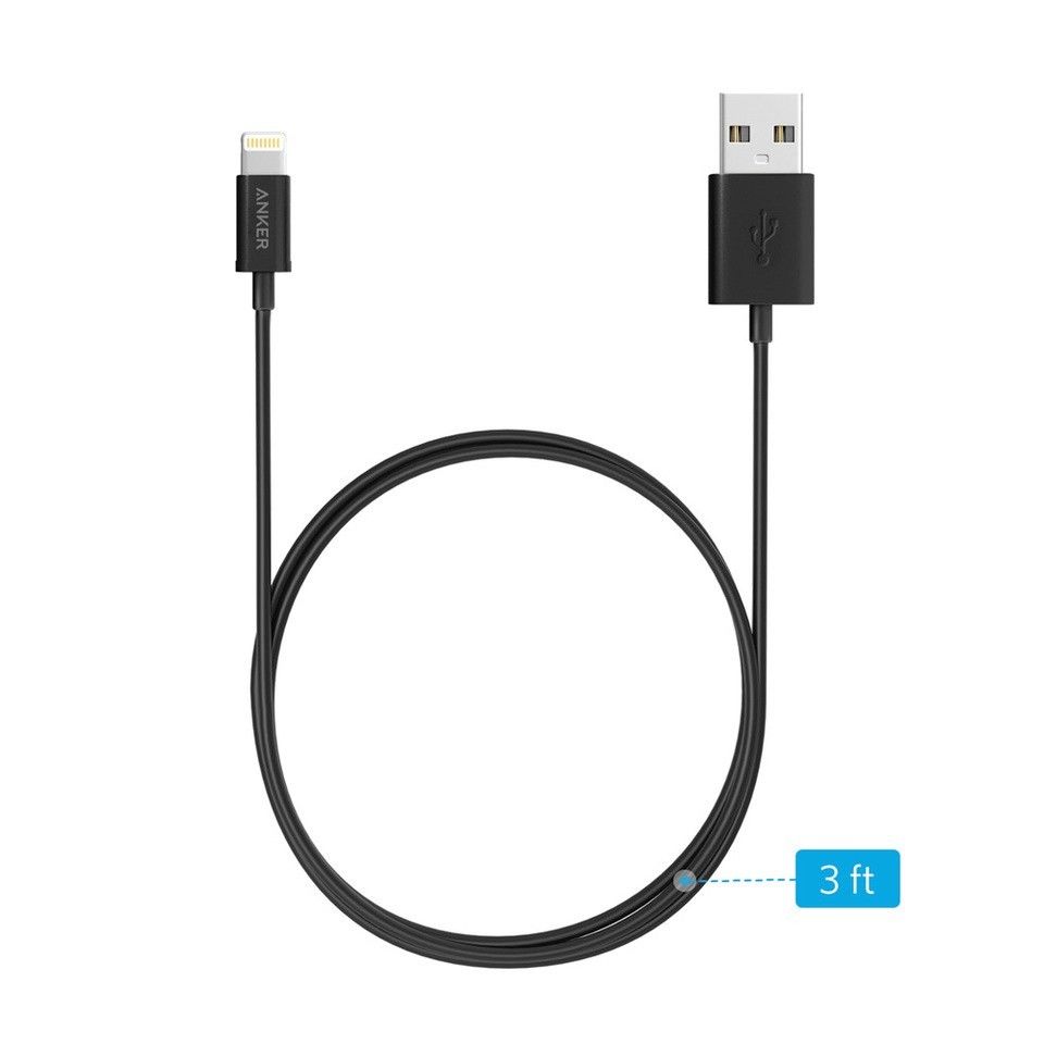 Anker Mfi Usb To Lightning Round Cable 3Ft Black - (A7101H12)
