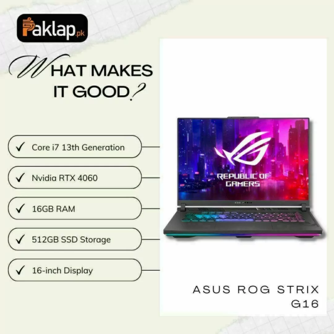  ASUS ROG Strix G16 (2023) Gaming Laptop, 16” 16:10 FHD 165Hz,  GeForce RTX 4060, Intel Core i7-13650HX, 16GB DDR5, 512GB PCIe SSD, Wi-Fi  6E, Windows 11, G614JV-AS73, Eclipse Gray : Electronics